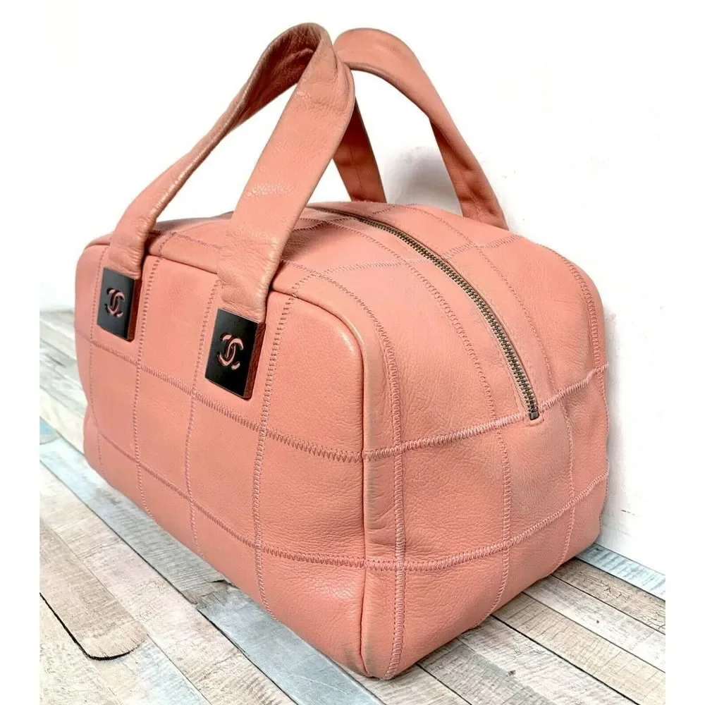 AUTHENTIC CHANEL CAVIAR PINK STITCH LEATHER MEDIUM ZIP TOP SQUARE PURSE HANDBAG - Picture 7 of 11